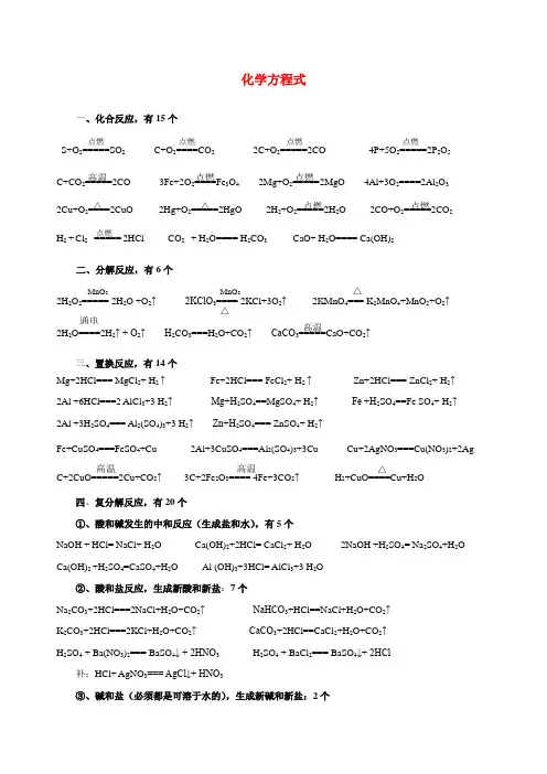 人教版九年级化学中考【初中常见化学方程式复习提纲】