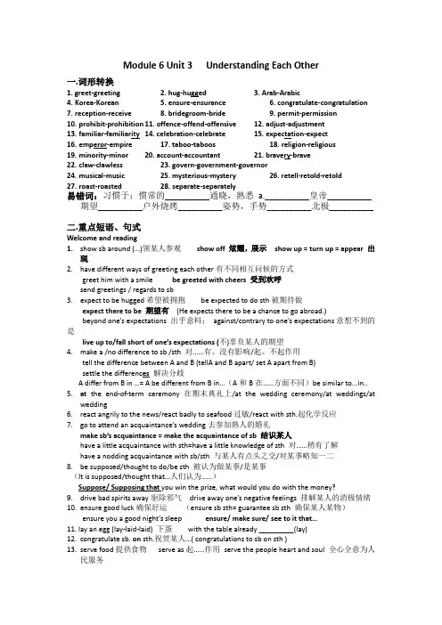 江苏省丹阳高级中学牛津译林版英语Module6 Unit3 Understanding Each Other知识点梳理