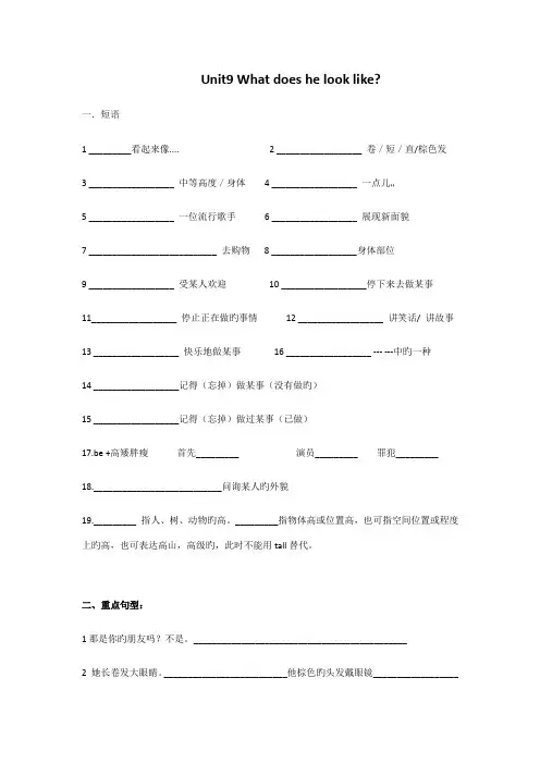 2023年Unit9Whatdoeshelolike知识点总结学生版