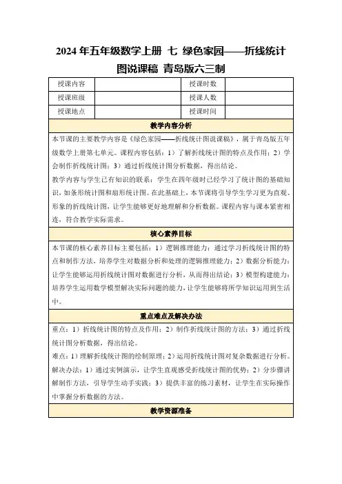 2024年五年级数学上册七绿色家园——折线统计图说课稿青岛版六三制