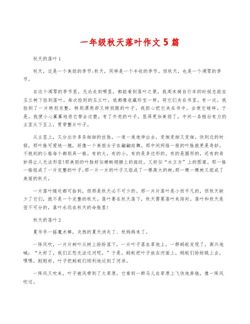 一年级秋天落叶作文5篇