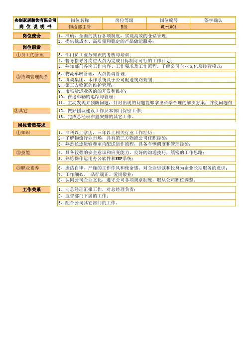 物流主管岗位职责及任职要求