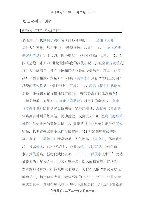 最经典十大武侠小说排名(我心目中的)