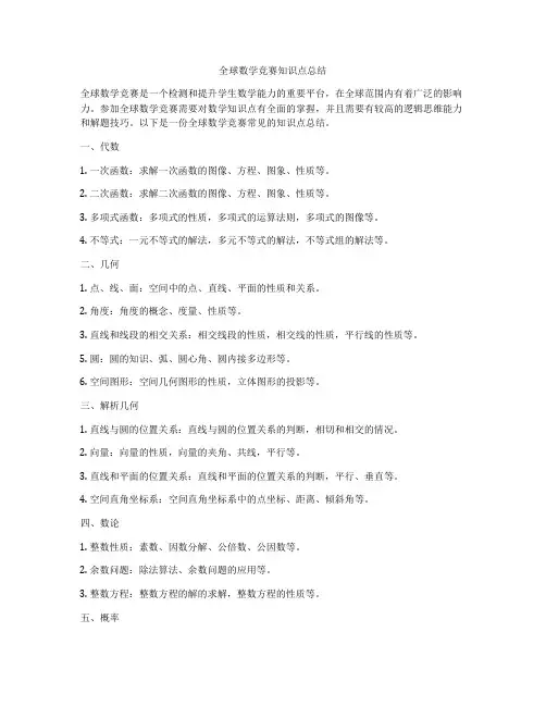 全球数学竞赛知识点总结