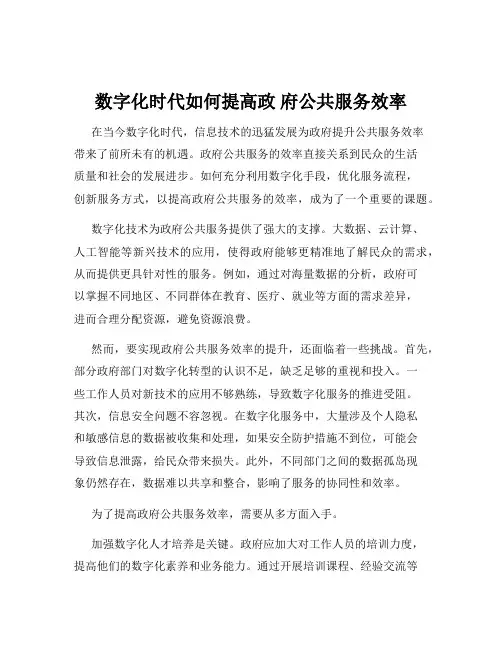 数字化时代如何提高政 府公共服务效率