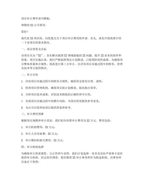 项目审计费申请书模板