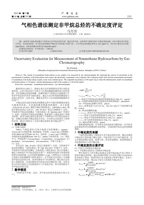 气相色谱法测定非甲烷总烃的不确定度评定