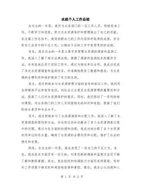 水政个人工作总结