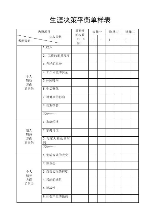 生涯决策平衡单