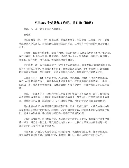 初三800字优秀作文你好。旧时光(随笔)