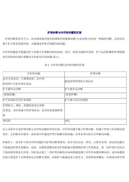 护理诊断与合作性问题的区别护理规范