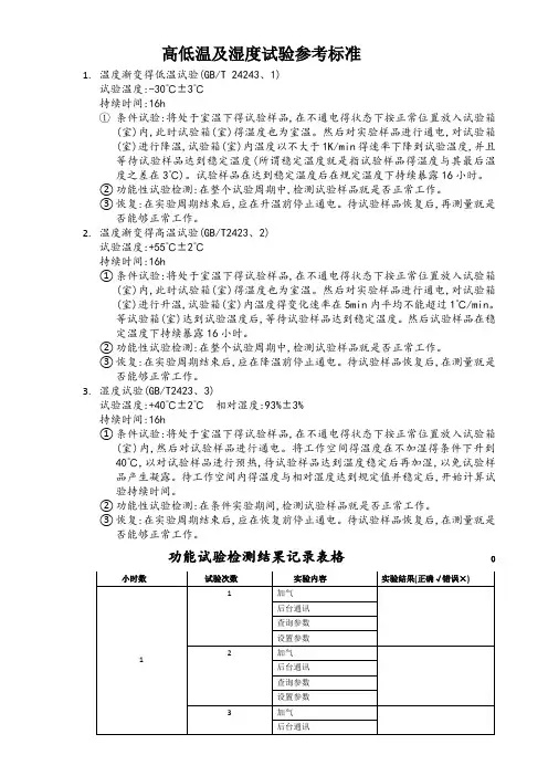 高低温及湿度试验参考标准