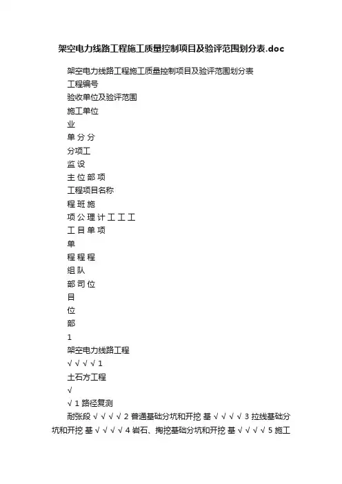 架空电力线路工程施工质量控制项目及验评范围划分表.doc