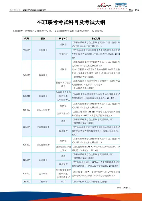 在职联考考试科目及考试大纲