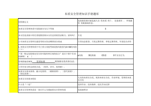 本质安全管理知识手册题库