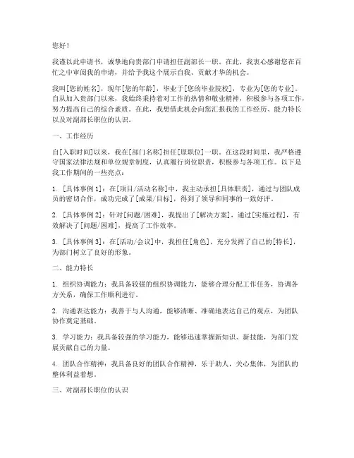 申请书申请副部长