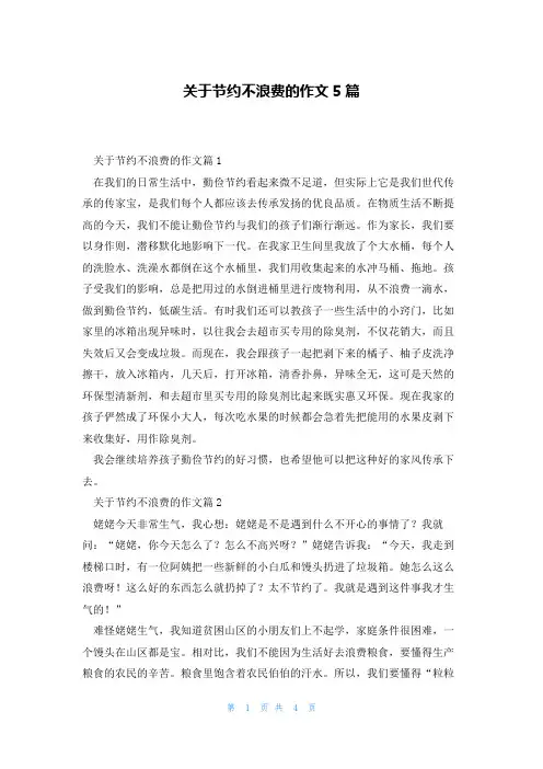 关于节约不浪费的作文5篇