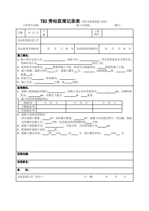 预制箱梁监理旁站记录表