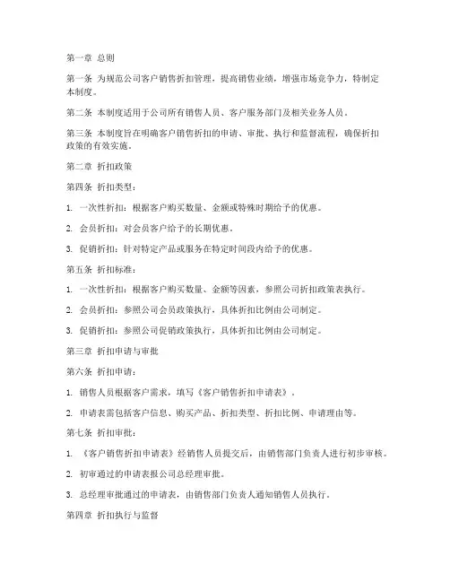 客户销售折扣管理制度范本