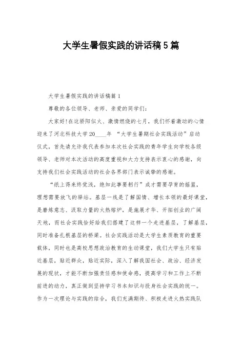 大学生暑假实践的讲话稿5篇