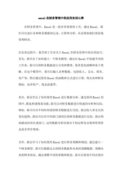 excel在财务管理中的应用实训心得