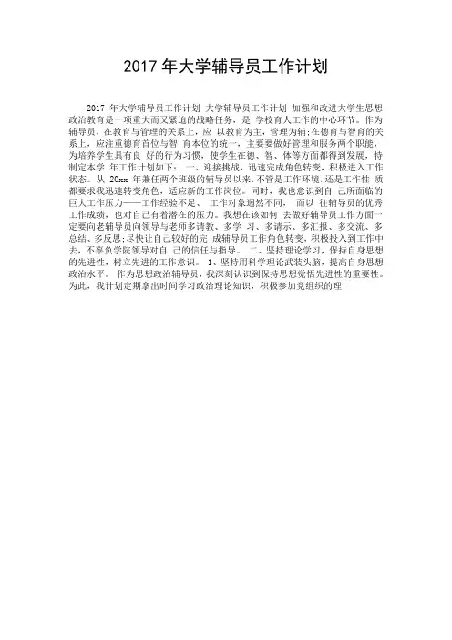 2017年大学辅导员工作计划.doc