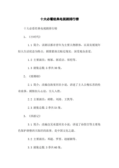 十大必看经典电视剧排行榜