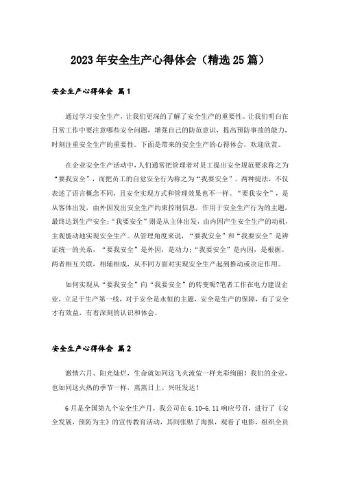 2023年安全生产心得体会(精选25篇)