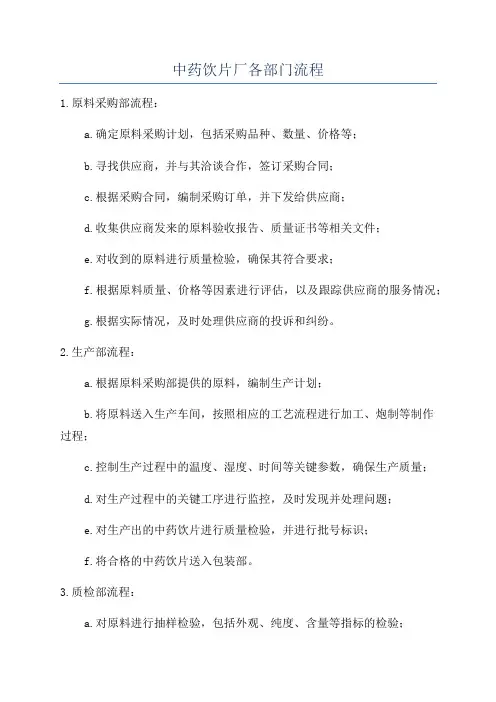 中药饮片厂各部门流程