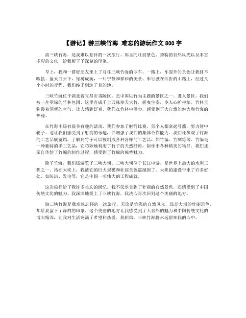 【游记】游三峡竹海 难忘的游玩作文800字