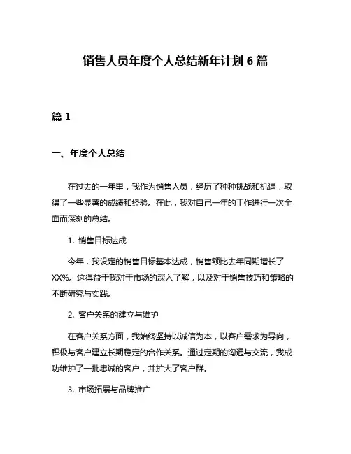 销售人员年度个人总结新年计划6篇