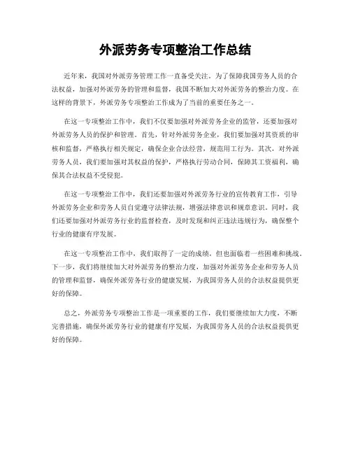 外派劳务专项整治工作总结