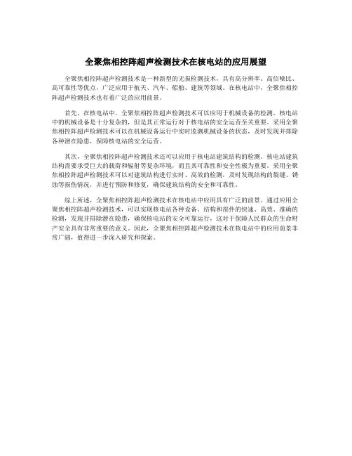 全聚焦相控阵超声检测技术在核电站的应用展望