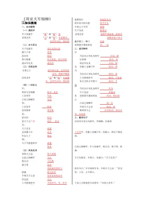 中考复习 周亚夫军细柳习题 答案