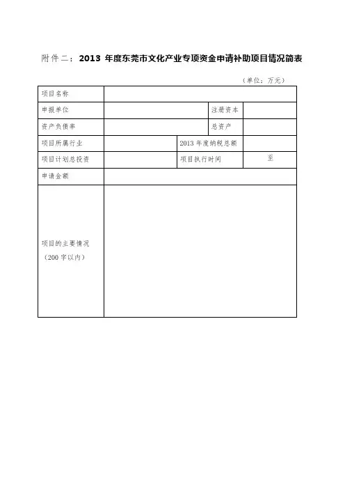 文化产业专项资金申请补助项目情况简表