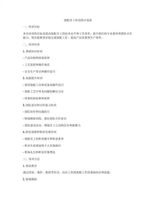 装配员工培训的计划表
