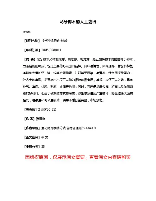 龙牙楤木的人工栽培