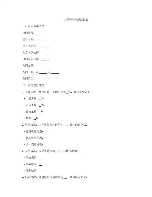 工程合同情况汇报表
