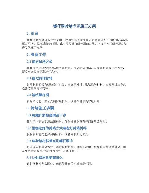 螺杆洞封堵专项施工方案