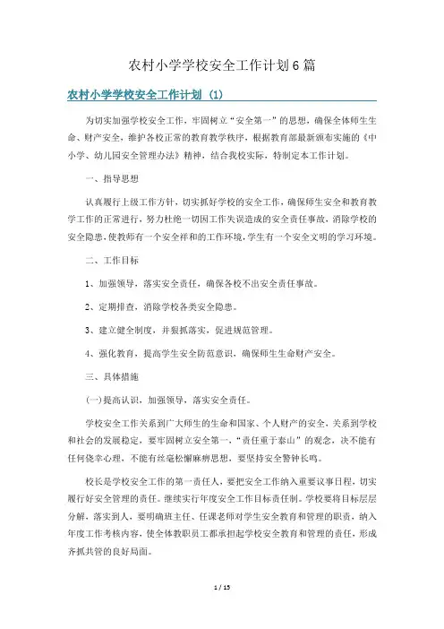农村小学学校安全工作计划6篇