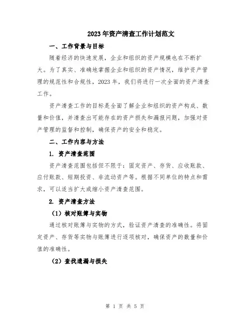 2023年资产清查工作计划范文