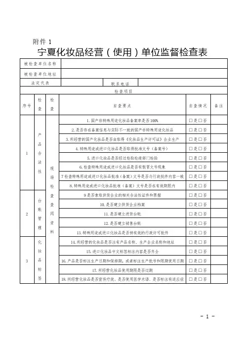 宁夏化妆品经营(使用)单位监督检查表