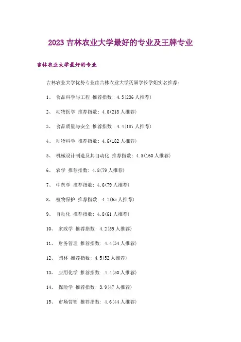 2023高考_吉林农业大学最好的专业及王牌专业