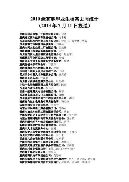 2010级高职毕业生档案去向统计