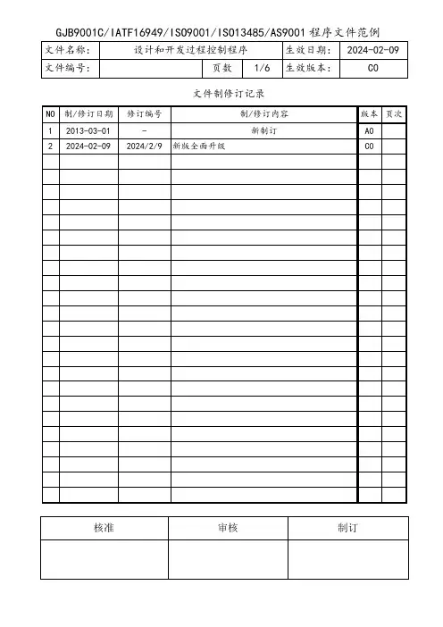 军工产品设计和开发过程控制程序