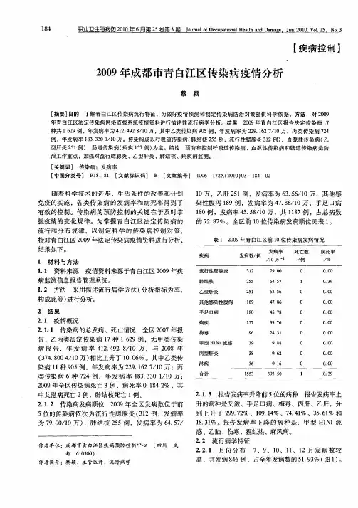 2009年成都市青白江区传染病疫情分析