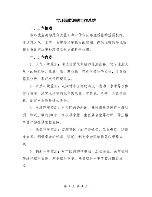市环境监测站工作总结