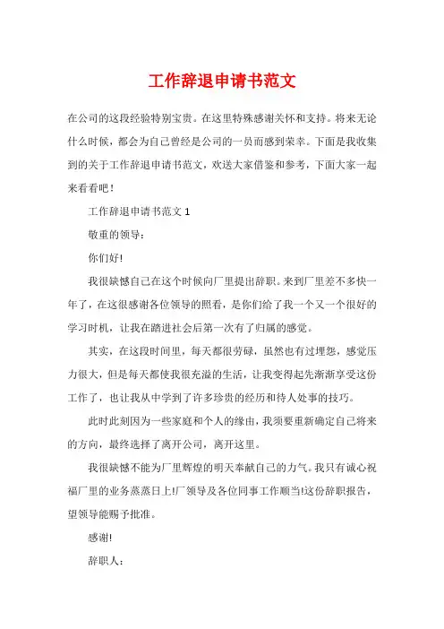 工作辞退申请书范文