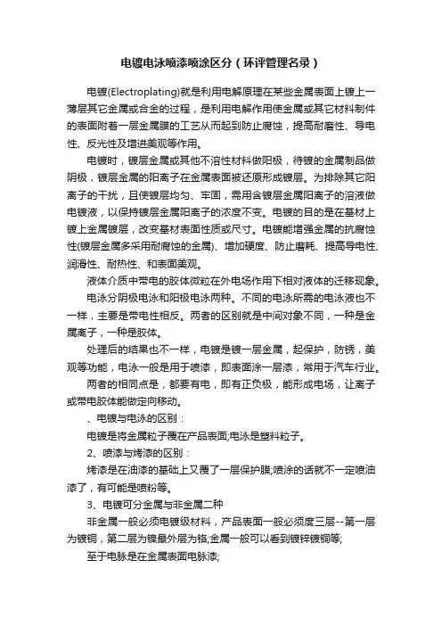 电镀电泳喷漆喷涂区分（环评管理名录）