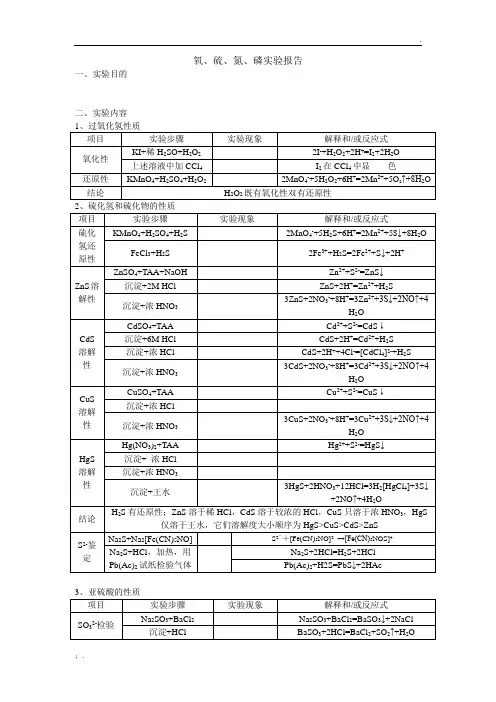 氧、硫、氮、磷实验报告